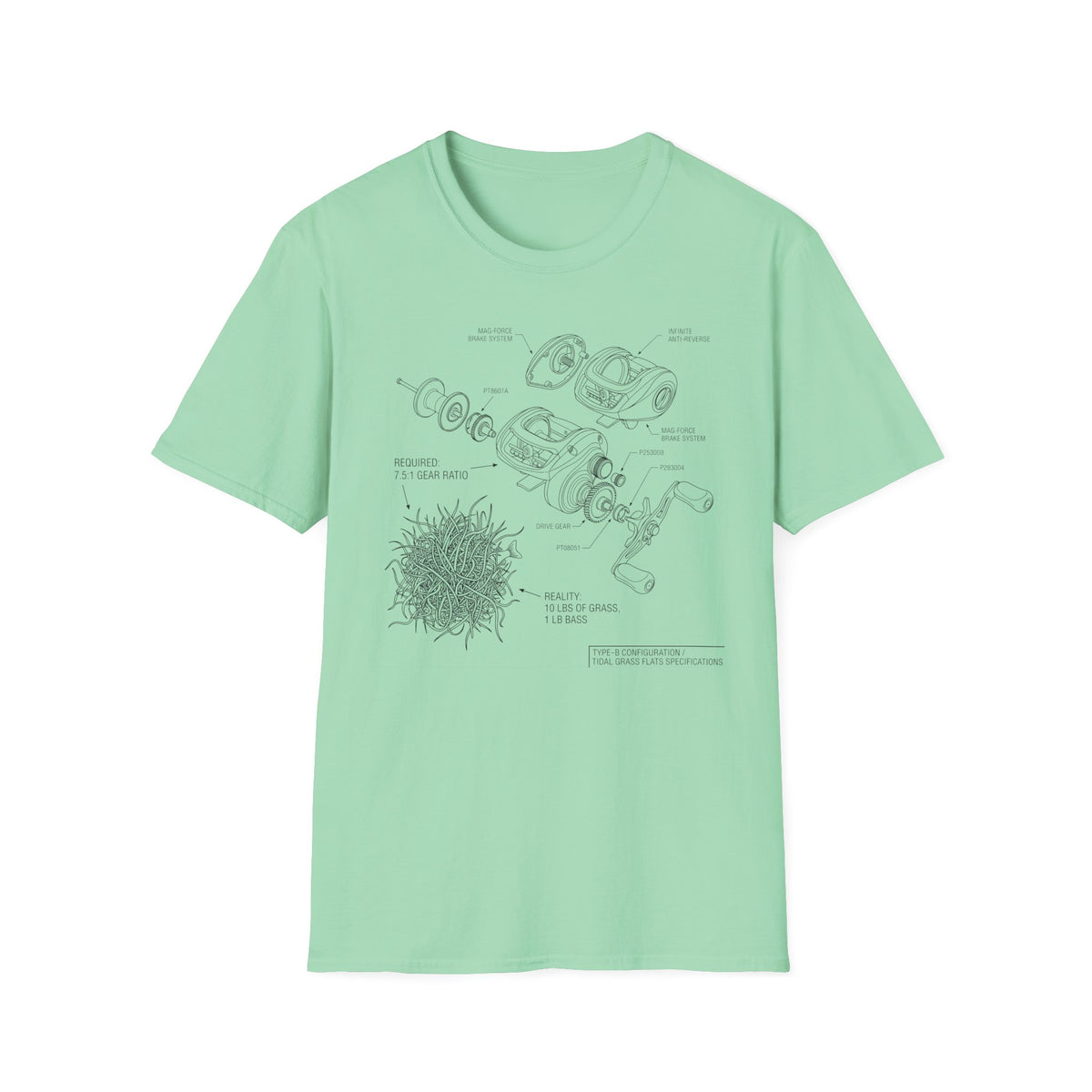 10lbs Grass 1lbs Bass Diagram T-Shirt