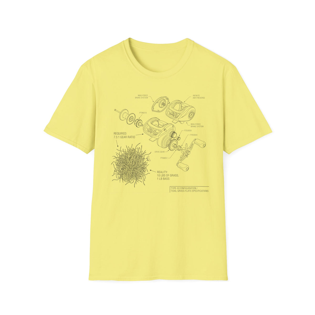 10lbs Grass 1lbs Bass Diagram T-Shirt