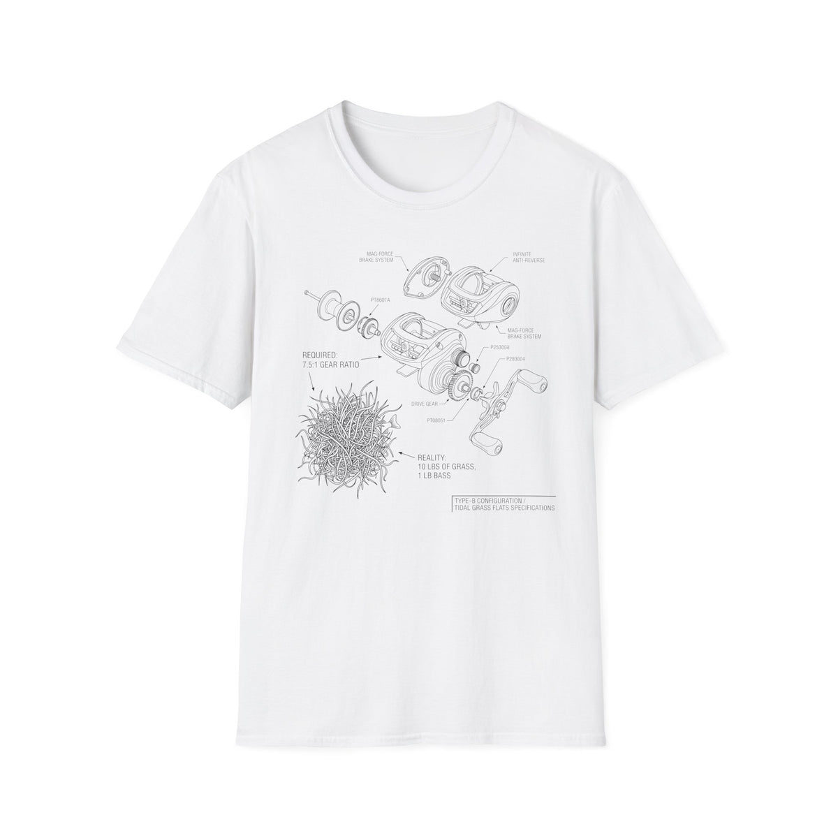 10lbs Grass 1lbs Bass Diagram T-Shirt