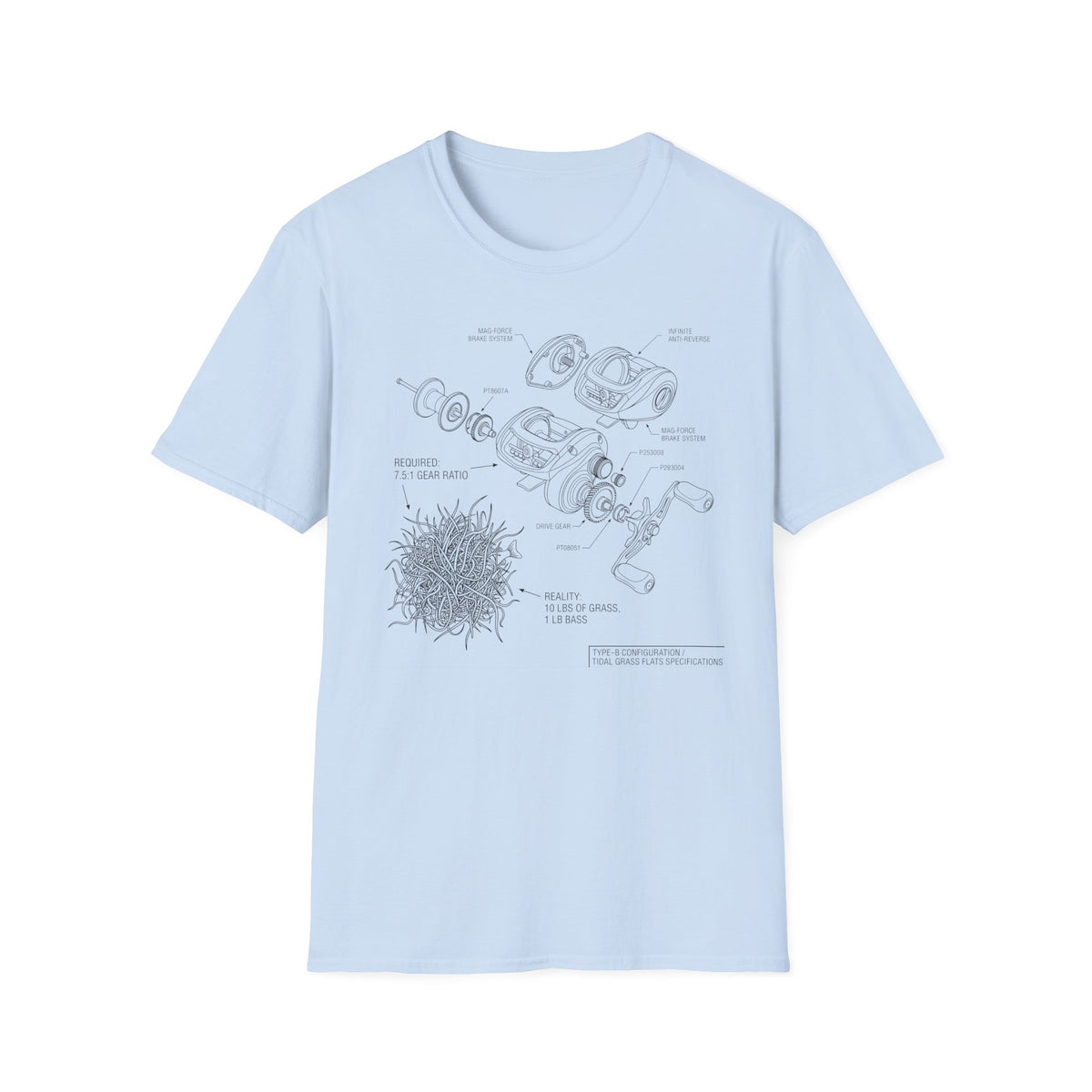 10lbs Grass 1lbs Bass Diagram T-Shirt