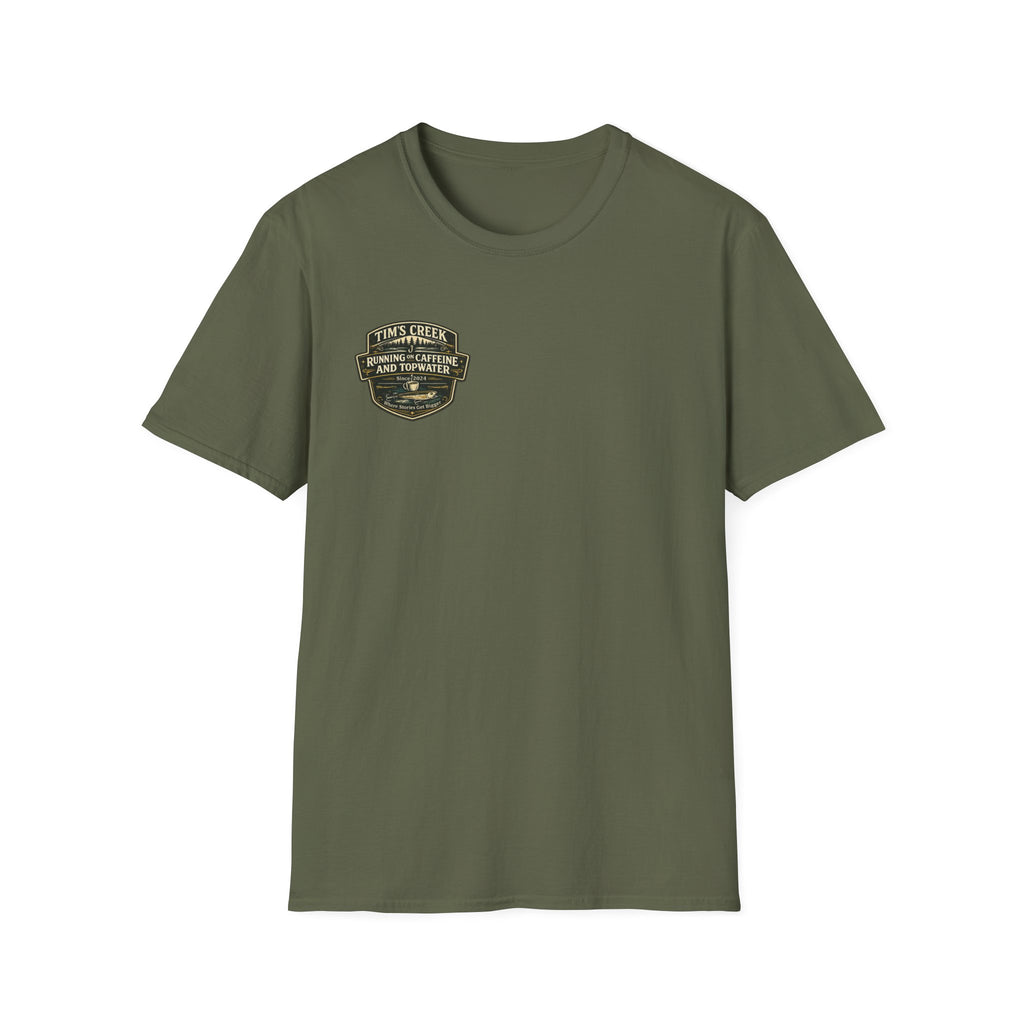 TC Running on Caffeine and Topwater - badge T-Shirt
