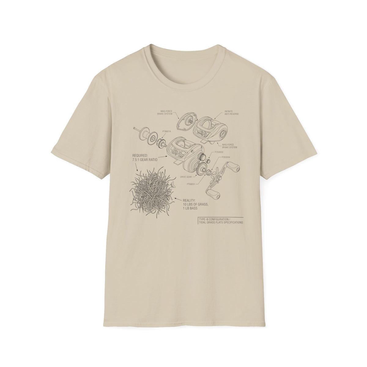 10lbs Grass 1lbs Bass Diagram T-Shirt
