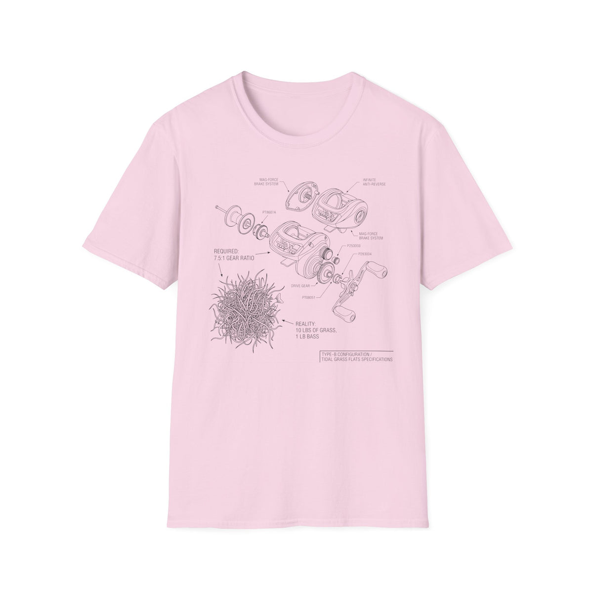 10lbs Grass 1lbs Bass Diagram T-Shirt