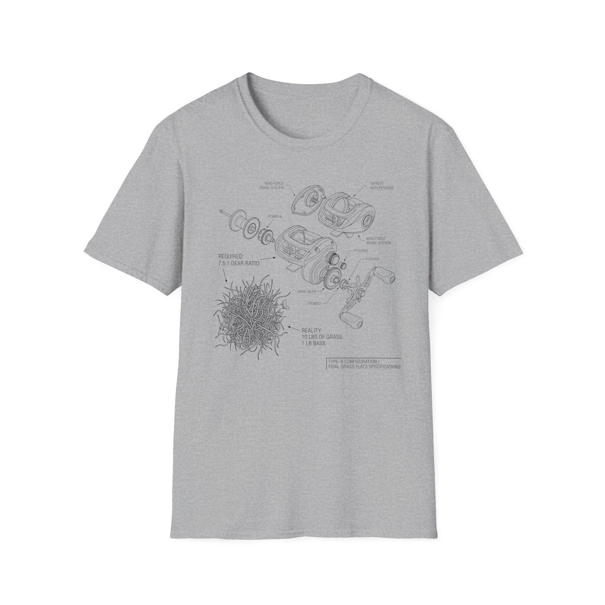 10lbs Grass 1lbs Bass Diagram T-Shirt
